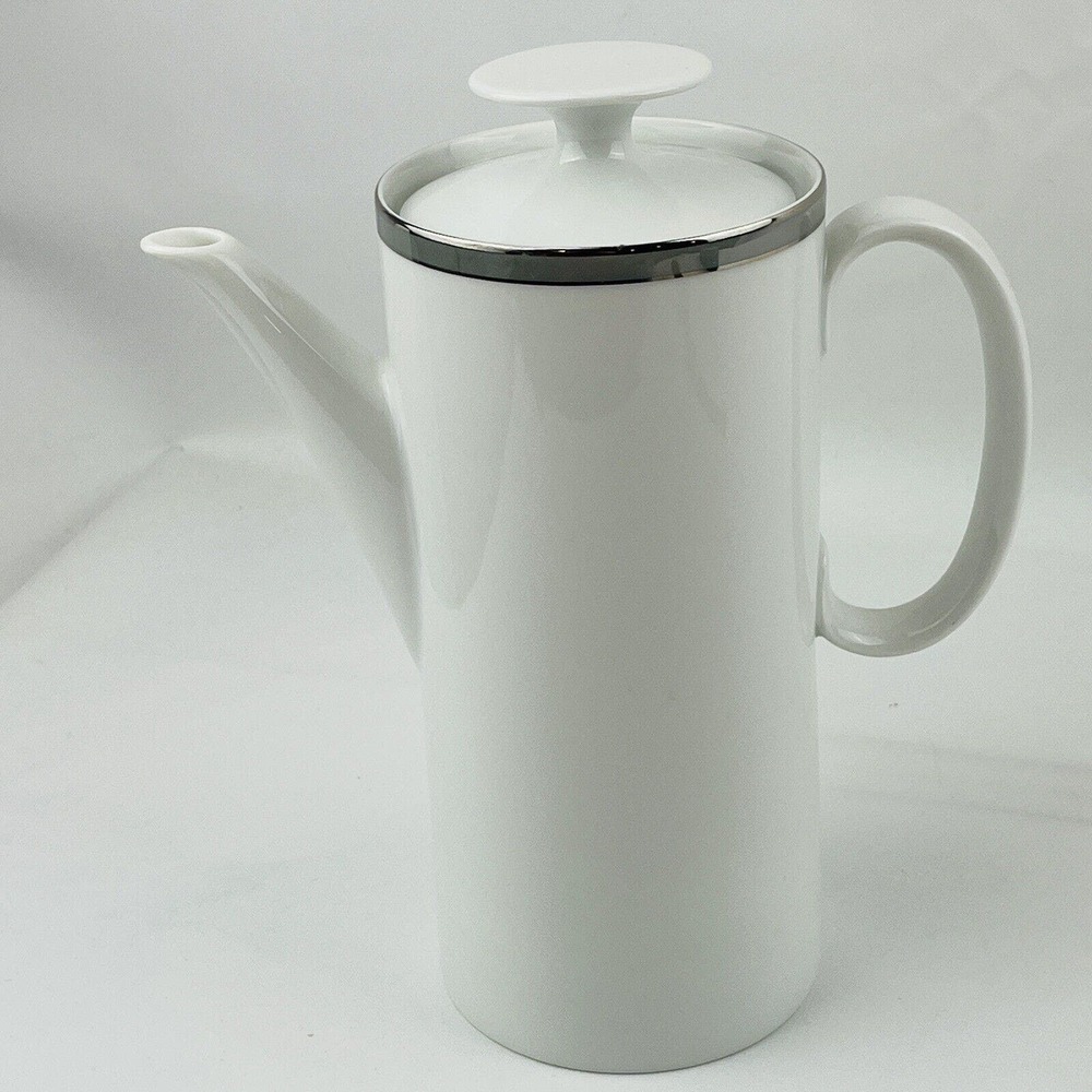 Vintage Thomas Small Coffee Pot & Lid 8" Gray Platinum Band & Trim THO194 - Picture 3 of 9
